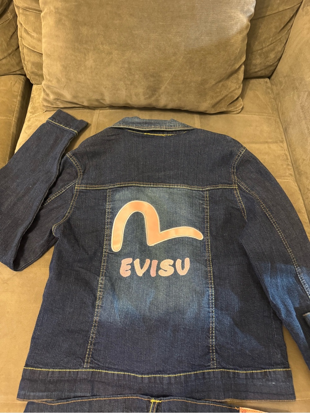 Evisu Navy Denim Jacket with Pink Logo Back Patch